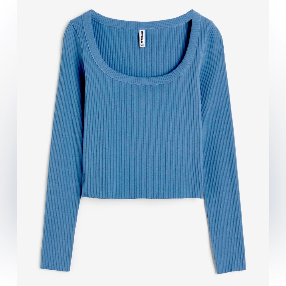 Divided by H&M Blue Ribbed Long Sleeve Crop Top